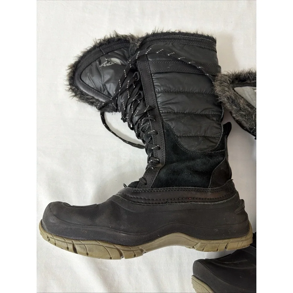 THE NORTH FACE Black Nuptse Purna PrimaLoft Tall Winter Boots Waterproof‎ Sz 8